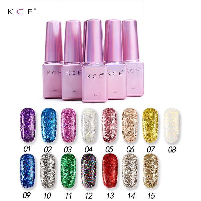 Wholesale KCE Brand 15pcs 1 set Super shining Gel Nail Polish Soak Off UV LED Gel Polish long
