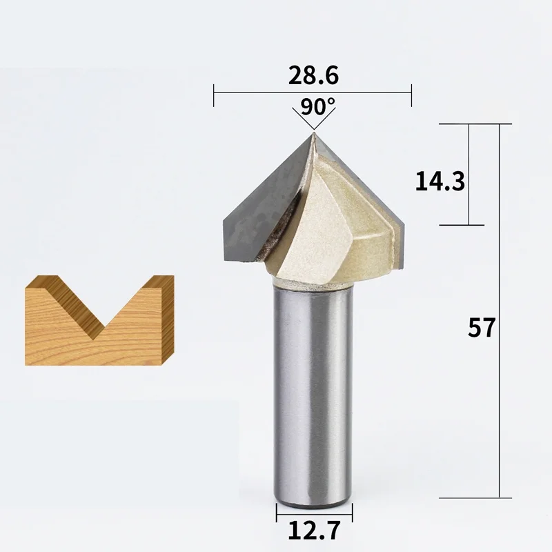 90 Degrees-1PCS, 12,7 мм ЧПУ твердосплавный фрезерный станок, деревообрабатывающий фрезерный станок, 3D V фрезерный станок, Деревянный инструмент, твердая древесина, МДФ - Длина режущей кромки: 127286