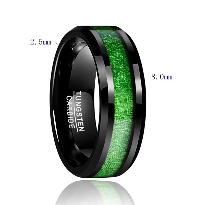Гальваническое винтажное мужское Ювелирное кольцо с зеленой линией инкрустированное кленовым черным вольфрамовым стальным кольцом в продаже