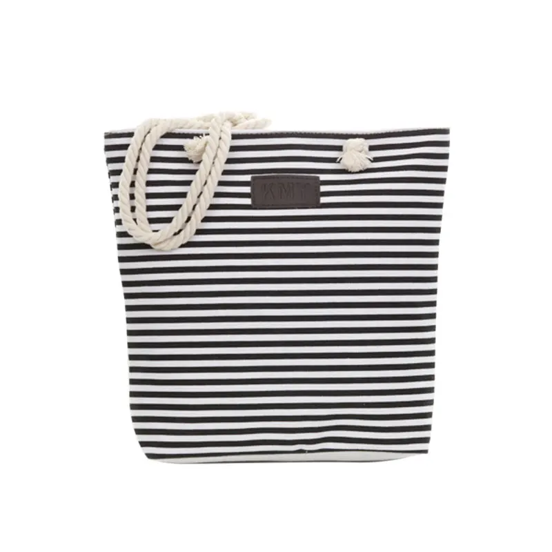 

Hemp Rope Handbangs Single Women Girls 2019 Portable Canvas Female Korean Version Striped Beach Bag Shoulder Ladies Zipper Bag