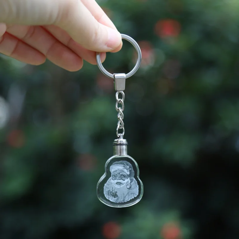 

Santa Claus LED Crystal Key Chain Colorful Christmas Hanging Pendant with Gift Box Personalized Christmas Glowing Key Chain