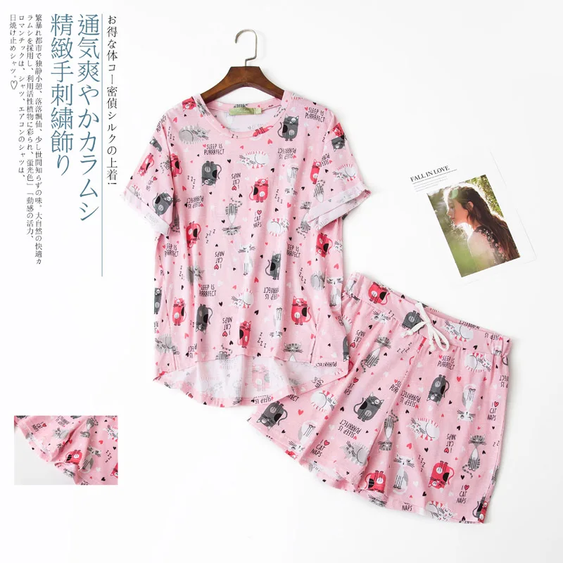 Комплект из 2 пижам, Женская Хлопковая пижама, костюм, коллекция года, летняя Пижама, Pygama Femme, милые Мультяшные шорты с короткими рукавами, пижама, одежда для сна, новинка - Цвет: 7