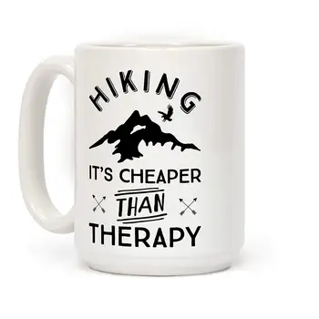 

Hiking It's Cheaper Than Therapy White 11 Ounce Ceramic Coffee Mug