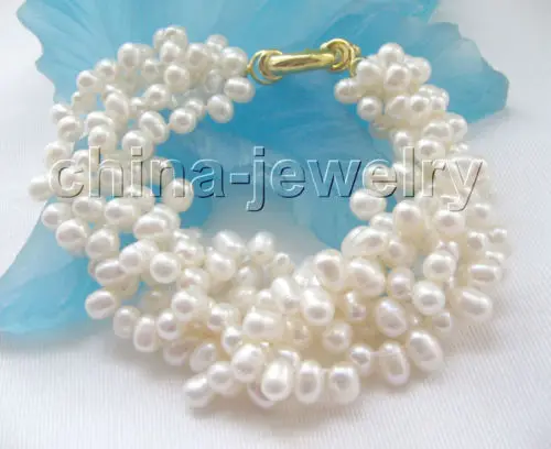 

natural white 8" 5row 7-8mm freshwater pearl bracelet@^Noble style Natural Fine jewe SHIPPING 5.25