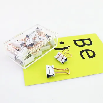 

15pcs happiness Metal Binder Clips Electroplated rose gold long tail with office supplies English print fashion ticket holder