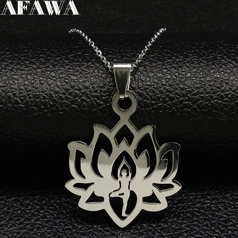 Harajuku Yoga Lotus ожерелье из нержавеющей стали s& Кулоны женское серебряное ожерелье ювелирные изделия flor de loto воротник mujer N18233