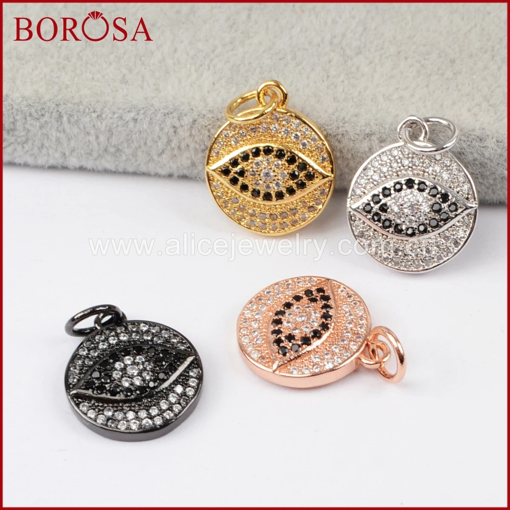 

BOROSA New CZ Micro Pave White & Black Zircon Round Eye Pendants,Sparkling CZ Crystal Drusy Necklace Pendant for Earrings WX772