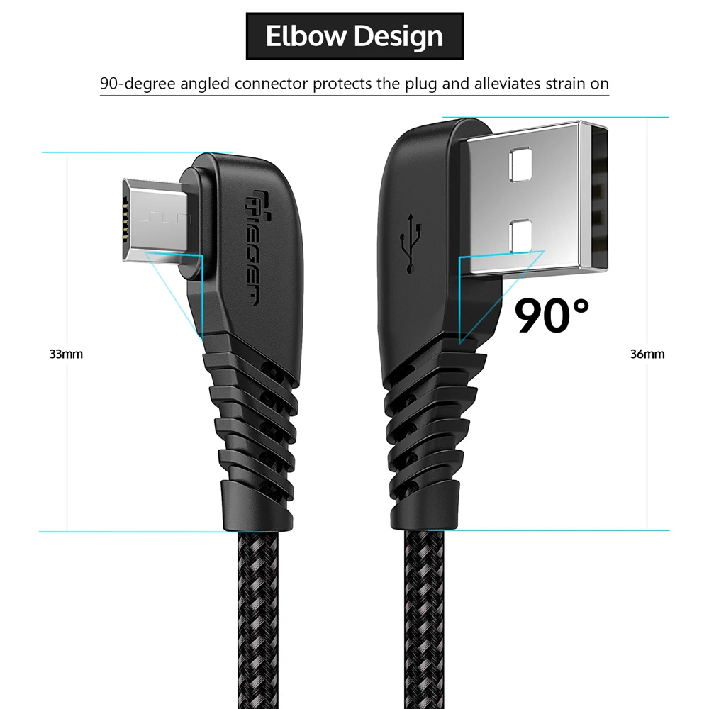 TIEGEM 90 градусов Micro USB кабель 2A быстрое зарядное устройство кабель для передачи данных Плетеный USB кабель для мобильного телефона USB зарядное устройство кабель для Samsung Huawei