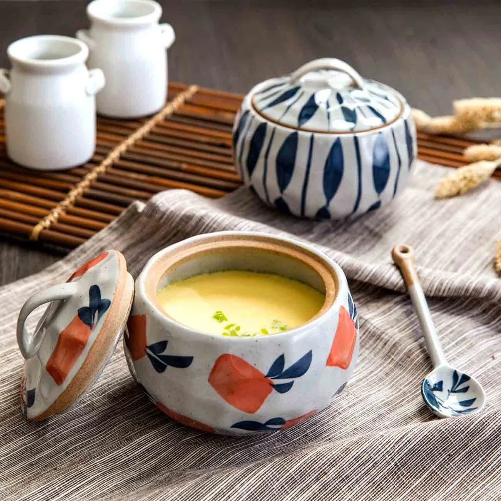 Japan Household Ceramics Cooker With Lid Steamed Egg Tarts Soup Pot Soup Broth Stewed Pot Soup Bird's Nest Small Stew