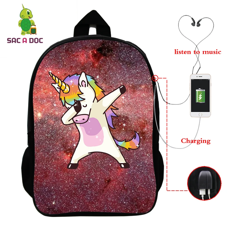 Рюкзак с единорогом Mochila Unicornio, рюкзак для ноутбука, рюкзак для подростков, женщин, мужчин, повседневный рюкзак с изображением Галактики, школьные сумки для путешествий, USB зарядка - Цвет: 28