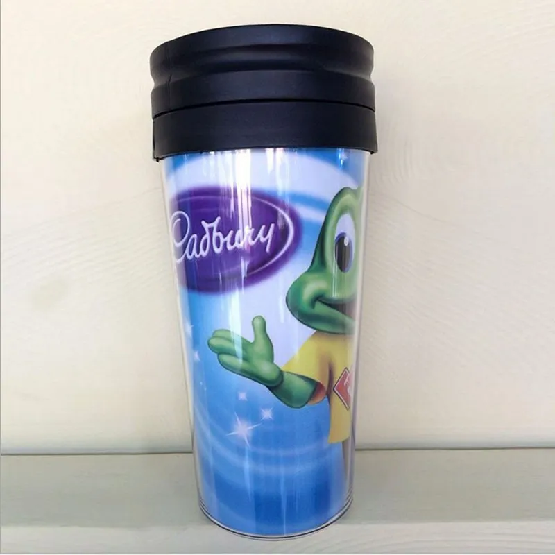 Plastic thermal coffee mug with paper insert,thermal plastic mug
