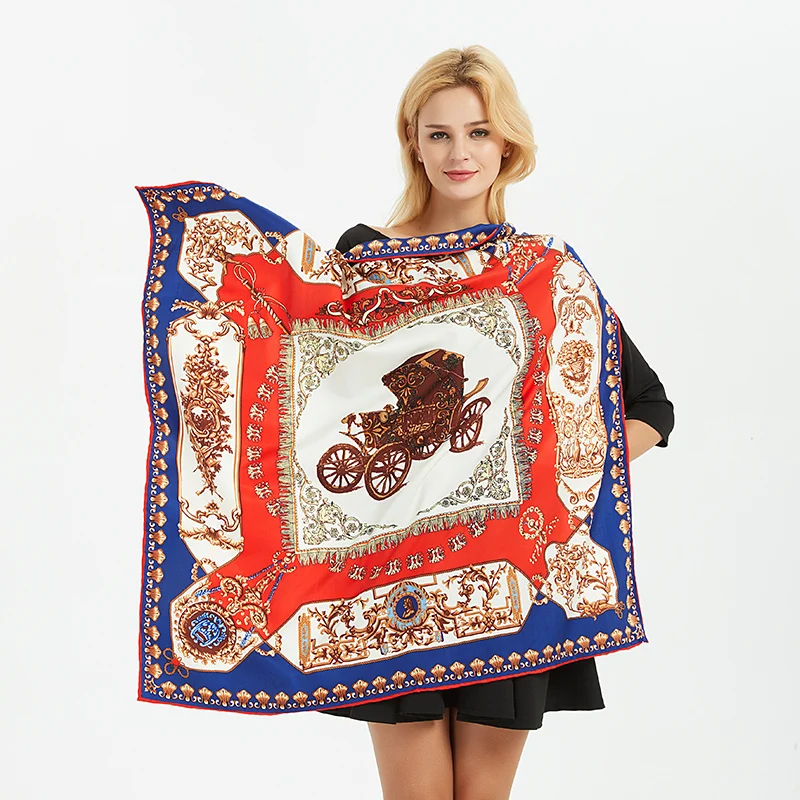 

Fashion Scarves For Women Print Twill Silk Hand Rolled Scarf Female 90cm*90cm Luxury Square Shawls Wraps Head Scarfs For Ladies