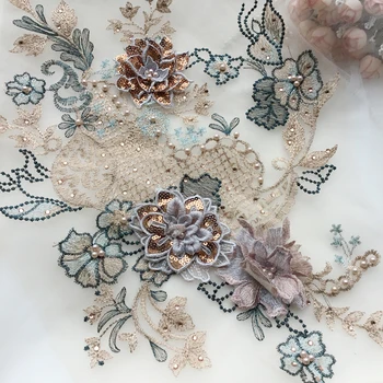 

3 Colors in stock dress decoration 3d appliqued lace applique embroidery 5 Pieces/lot NEW arrival nice large sequin patches!