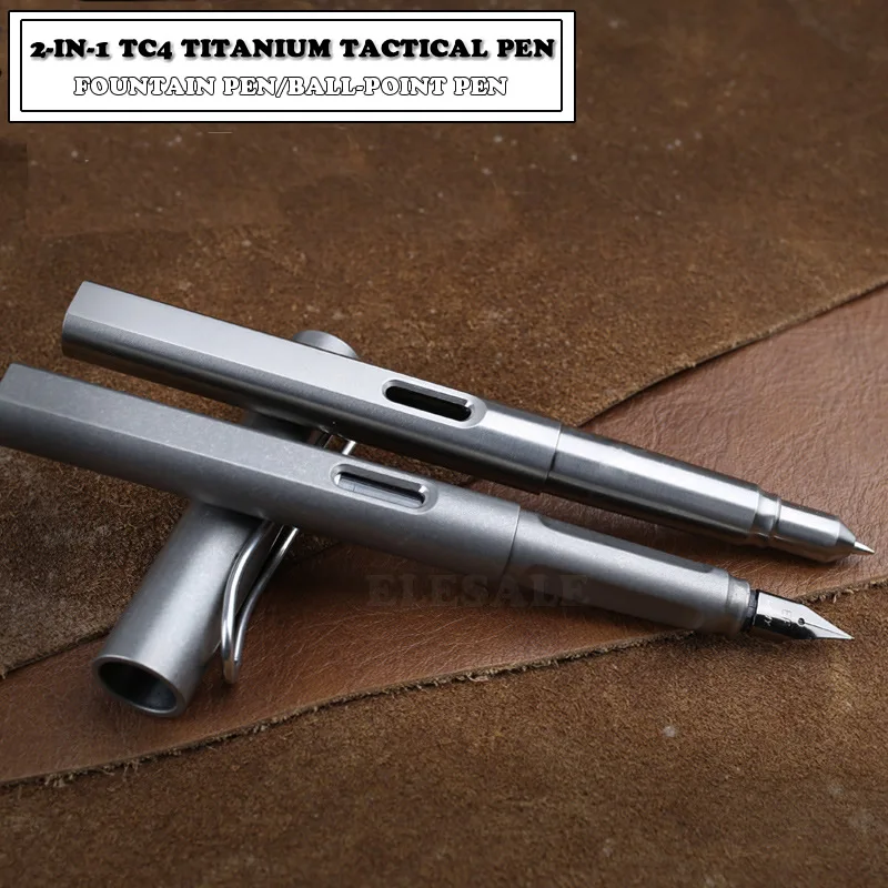 Высококачественная тактическая ручка TC4 из титана 2 в 1 с чернилами фонтаном для