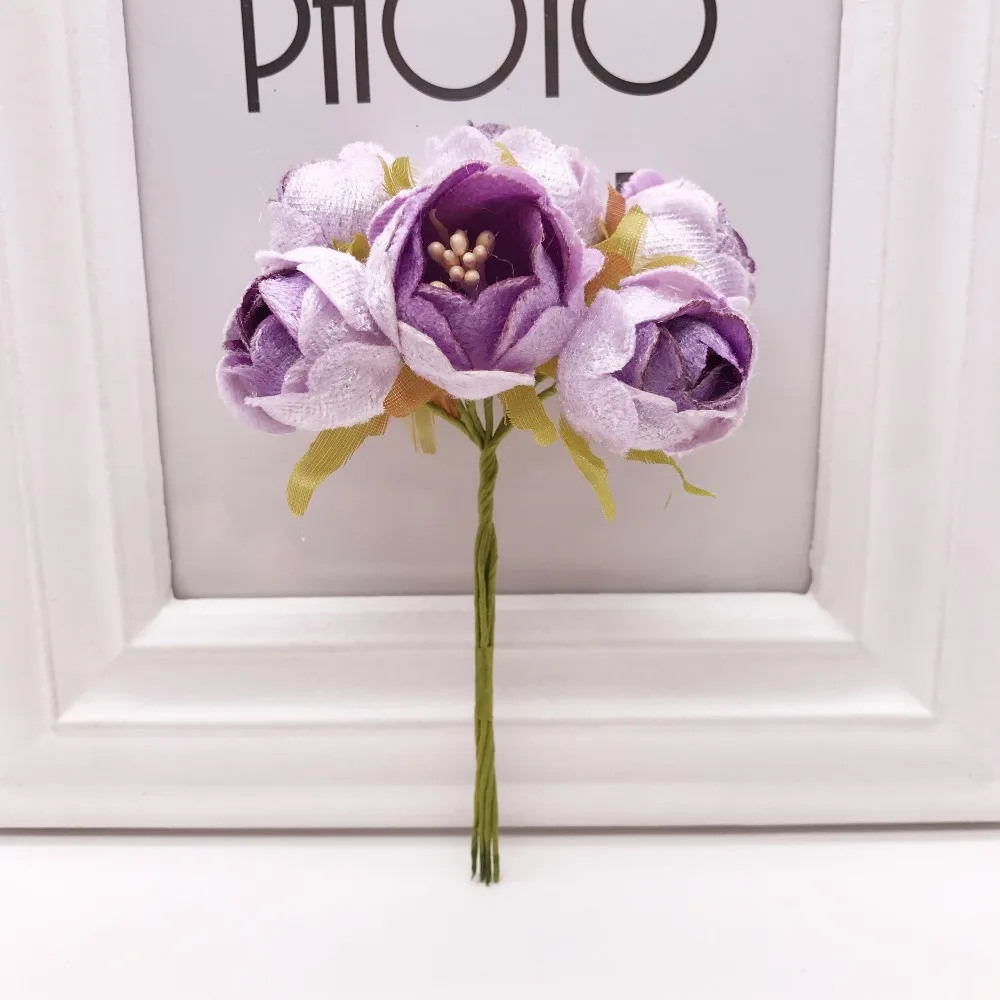 6 шт./лот мини шелковая искусственная Роза Цветы свадебное оформление букета бумага цветок для DIY скрапбукинг ручной работы цветок шар - Цвет: 2