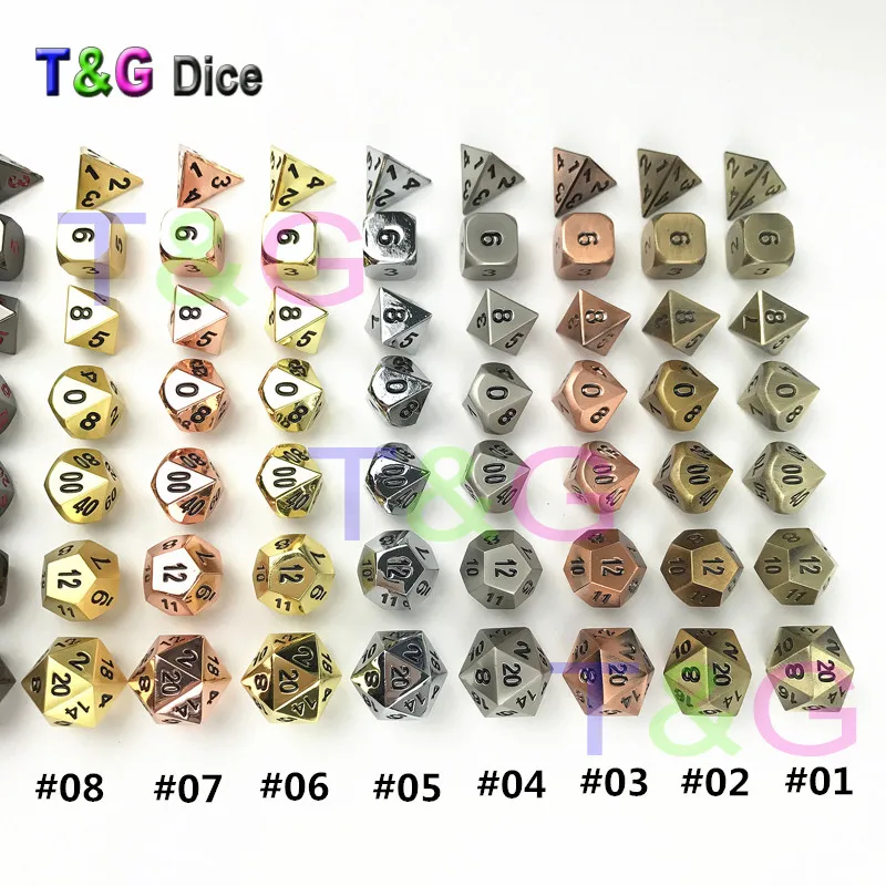 7 шт./компл. Металлический Набор кубиков d4 d6 d8 d10 d % d12 d20 RPG Dice с коробкой jogo entretenimento рулон поли