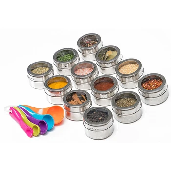 

5PCS/Set Magnetic Spice Tins Stainless Steel Storage Container Jars Lid