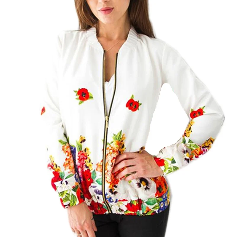 Zip Up Women Hoodie Print Floral Zipper Full Sleeve Sweatshirts Casual Tops Harajuku Hoodies