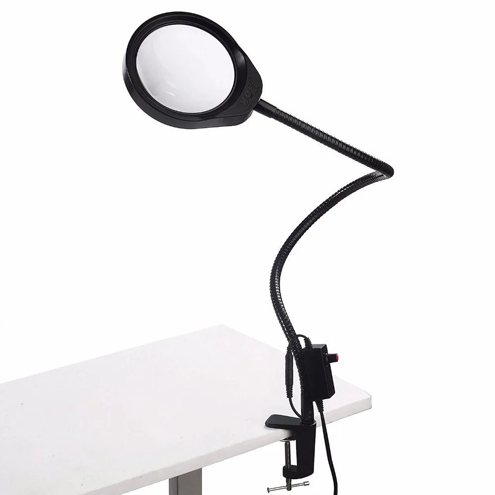  LED Illuminating Magnifier 10X 20X Optical Glass Desk Clip-on Magnifying Glass - 33015703319