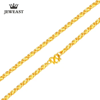 شراءXXX 24K عقد ذهب نقي حقيقي AU 999 سلسلة ذهبية صلبة بسيطة مشرقة تتحرك الراقي الكلاسيكية الطرف غرامة مجوهرات رائجة البيع جديد