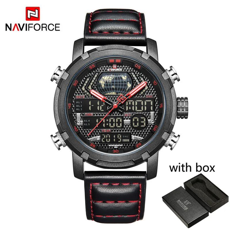 NAVIFORCE часы Мужские лучший бренд класса люкс цифровые аналоговые спортивные наручные часы военные из натуральной кожи мужские часы Relogio Masculino 9160 - Цвет: NA9160BRB with box