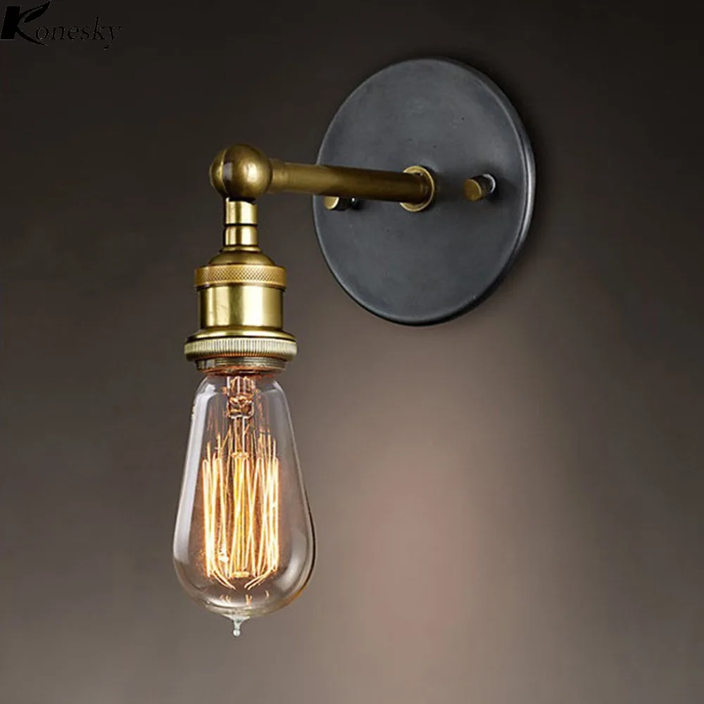 Винтажный регулируемый металлический настенный светильник Konesky в стиле лофт