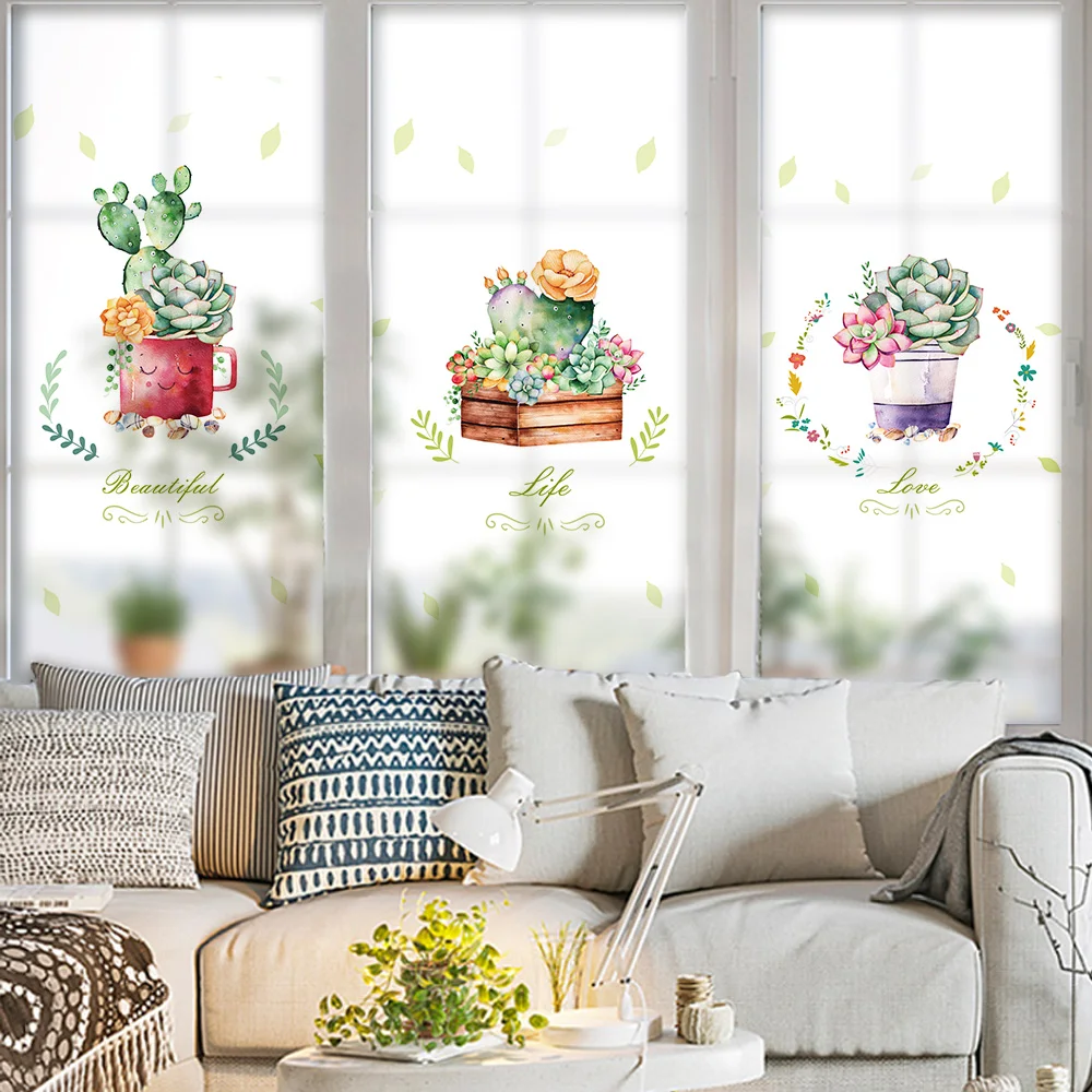 

Customized Stained Cling Window Film Frosted Opaque Privacy Home Decor Glass Sticker Digital print BLT1250 Succulents