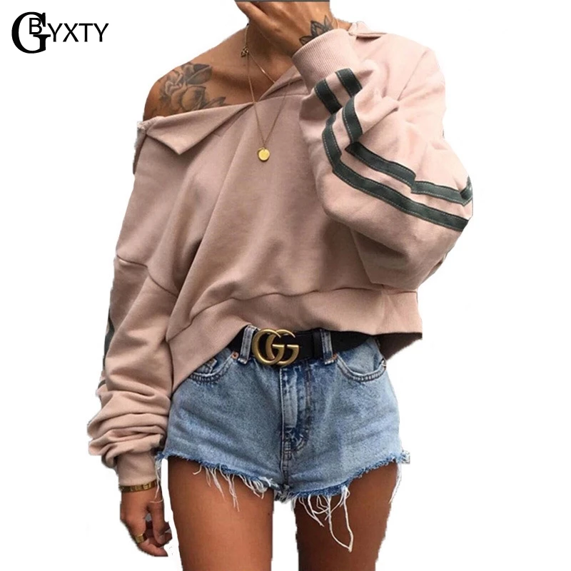 

GBYXTY sudadera mujer Loose Oversize Striped Cropped Hoodies Tops Women Fashion Hooded Batwing Sleeve Sweatshirt Pullovers ZA274