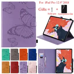 Для iPad Pro 12,9 2018 чехол 3D бабочка тиснением из искусственной кожи защитной оболочки для iPad 2018 12,9 дюйма Подставка для планшета случае