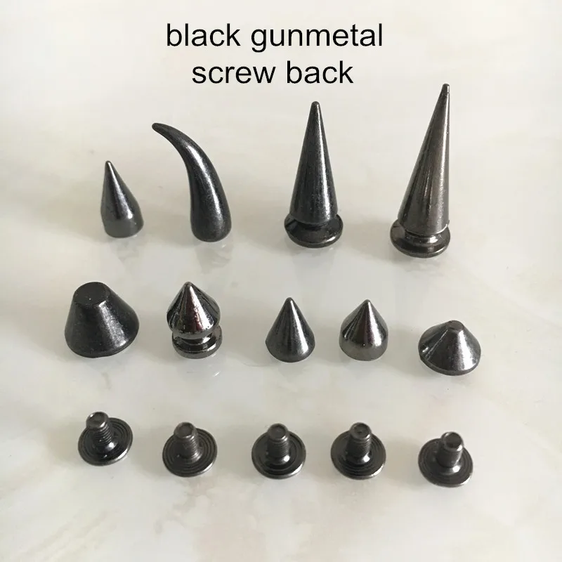 

Screw On Metal Rivet Studs,Black Gunmetal Punk Rock Spike Rivet,Bullet / Ox Horn Screwback Stud,DIY Shoes,Bags,Leather Crafts