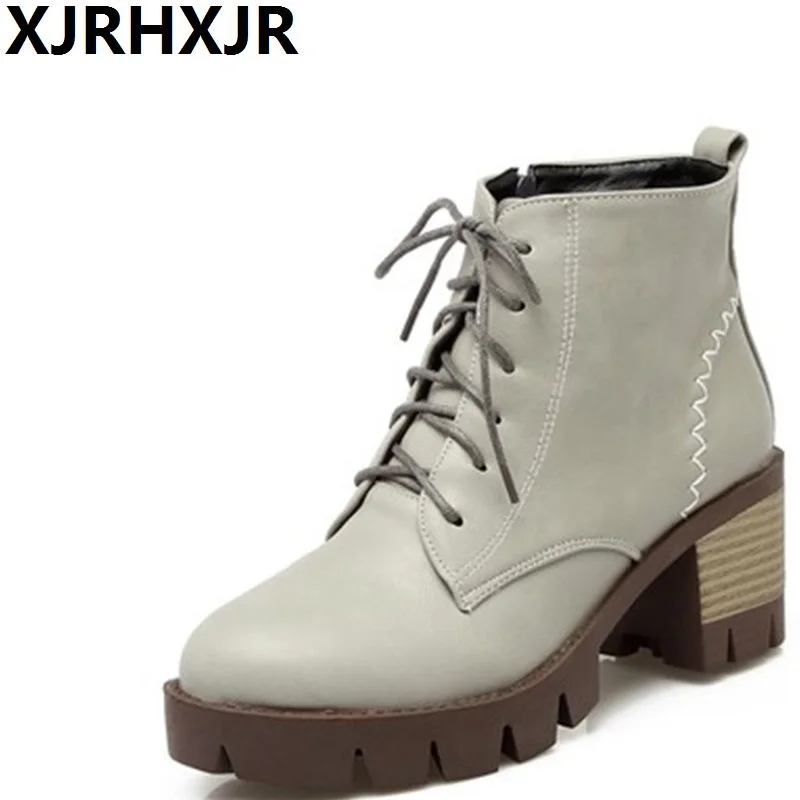 

Short Boots Ladies Shoes Fashion Lace Up Ankle Boots Square Heel Round Toe Women Shoes Autumn Winter New Korea Style Boots