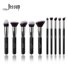New Jessup Brand Professional 10pcs Black/Silver Foundation blush Liquid Kabuki brush Makeup Brushes tools set Beauty Cosmetics