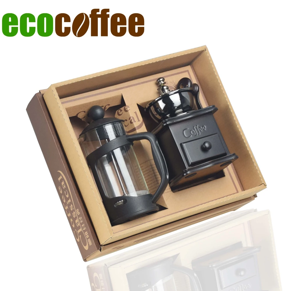 Ecocoffee Coffeeware مجموعة 350 ml الصحافة الفرنسية القهوة اليدوية طاحونة DIY المنزلية Coffeeware طقم هدايا للأسرة الأصدقاء عشاق