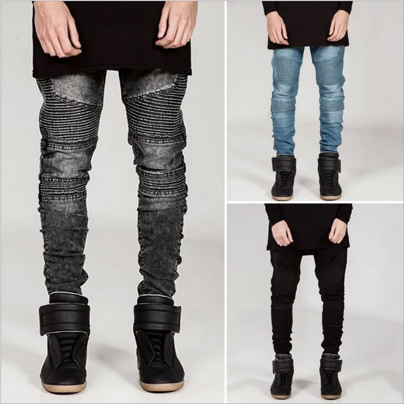 Dropshipping Mens Skinny Jeans Uomo Slim Fit Pieghettato Punk Biker Denim  Hip Hop Dei Jeans Da Moto Blu Grigio Nero Bianco Pantaloni|biker denim|jeans  men slim fitskinny jeans men - AliExpress