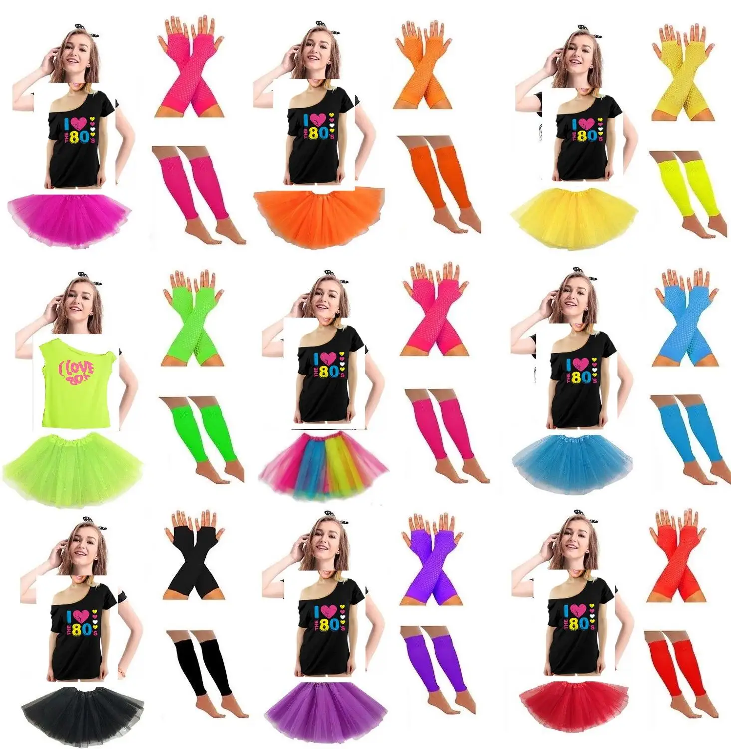 80's Neon UV Tutu Skirt Leg Warmer Minni Head Band Fancy Dress Party Costumes 