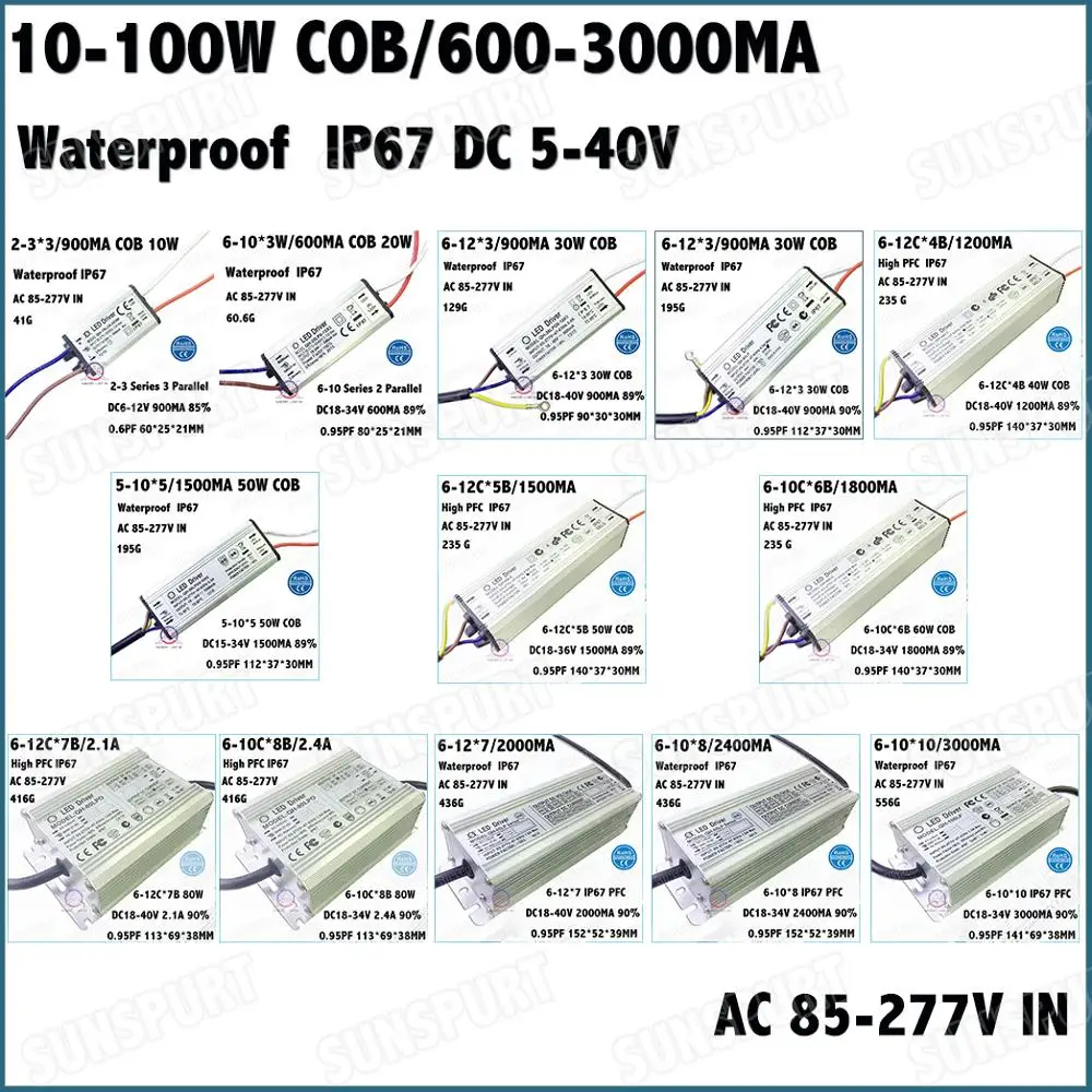 IP67 PF5-100W светодиодный драйвер 10 Вт 2-3Cx3B на возраст от 6 до 12 лет серии, 20 Вт, 30 Вт, 40 Вт, 50 Вт, 60 Вт 70 Вт 80 Вт 100 0,6-3A DC5-40V постоянного тока с бесплатной доставкой