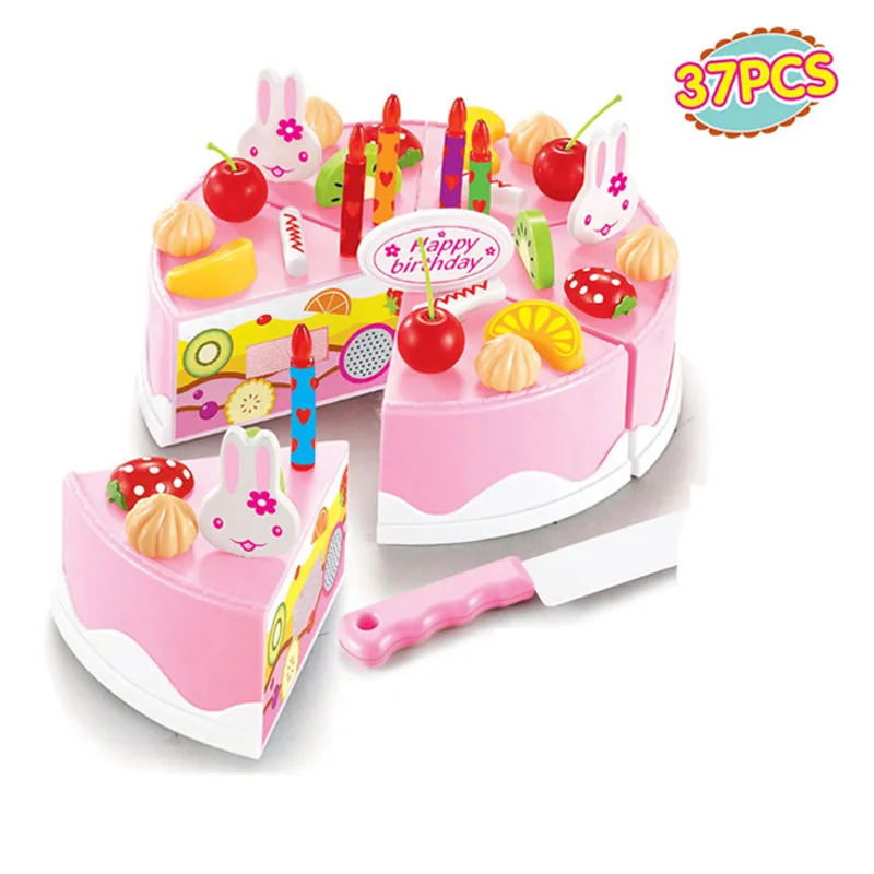 37pcs without box Kitoz 75 шт счастливый резки мини торт Сладкая игрушка миниатюрная еда для куклы ролевые игры Пластиковые кухонные игрушки подарок на день рождения для девочки - Цвет: 37pcs without box
