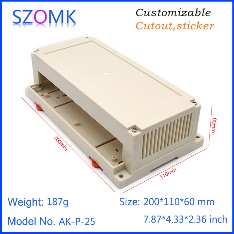 1 шт. 200*110*60 мм szomk рейка din Пластиковый корпус для электроники распределительная коробка abs PLC пластиковая рейка коробка для печатной платы