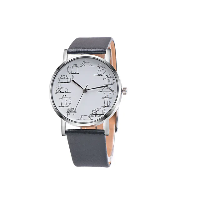 Retro Design Fashion Watch Women Lovely Cartoon Cat Printed Leather Band Analog Retro Design Fashion Watch Women Lovely Cartoon Cat Printed Leather Band Analog