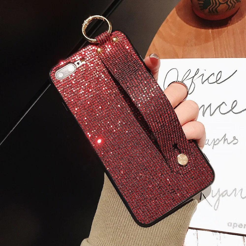Case For iPhone Xr X Xs Max Cover Korean Shiny Glitter Sequins Girly Wristband Stand Phone Cases (9)