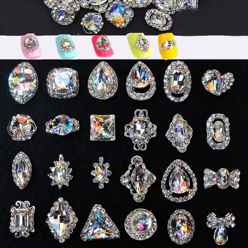 Strass de Vidro Decoração para Unhas Encantos do Unha Claro Facetadas Jóias Pedras Blingbling Strass 3d Diamante Conjunto 100 Pçs k9 ab 5 100 pçs k9 strass de vidro claro