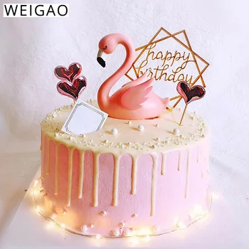 

WEIGAO Pink Flamingo Cake Topper Decor for Birthday Party Supplies Home Cake Decor Bachelorette Party Baby Shower Party Topper