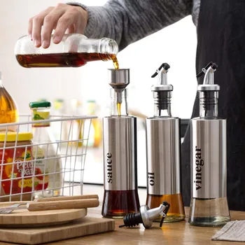 

OTHERHOUSE 3Pcs Stainless Steel Oil Dispenser Sauce Vinegar Oil Bottle Gravy Boats Seasoning Bottle Dispenser Kitchen Tool Cruet