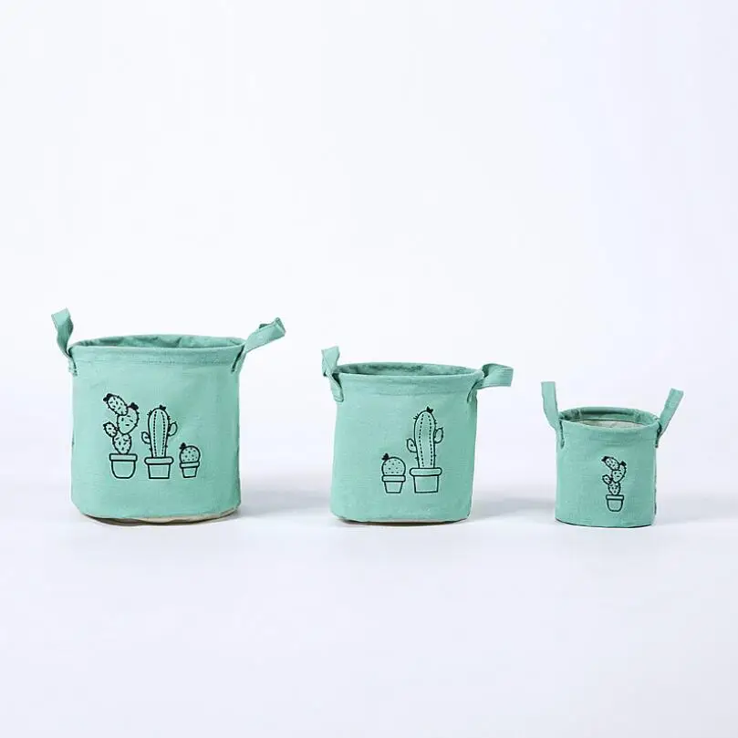 

3 pcs/set green Foldable Storage Bins Basket Linen Cotton cactus Cosmetic Case Desk Storage Box Home Decoration Organiser AU914