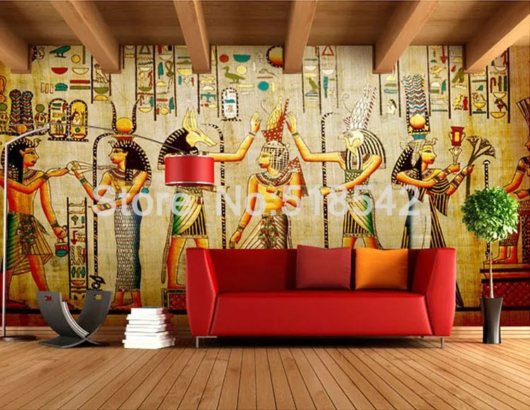 Papel de parede personalizado com figuras egípcias,
