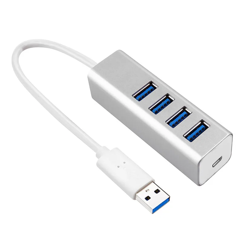 BinFul USB 3 0 Hub 4 Port Portable Aluminum Hub 3 0 with Built in USB 5