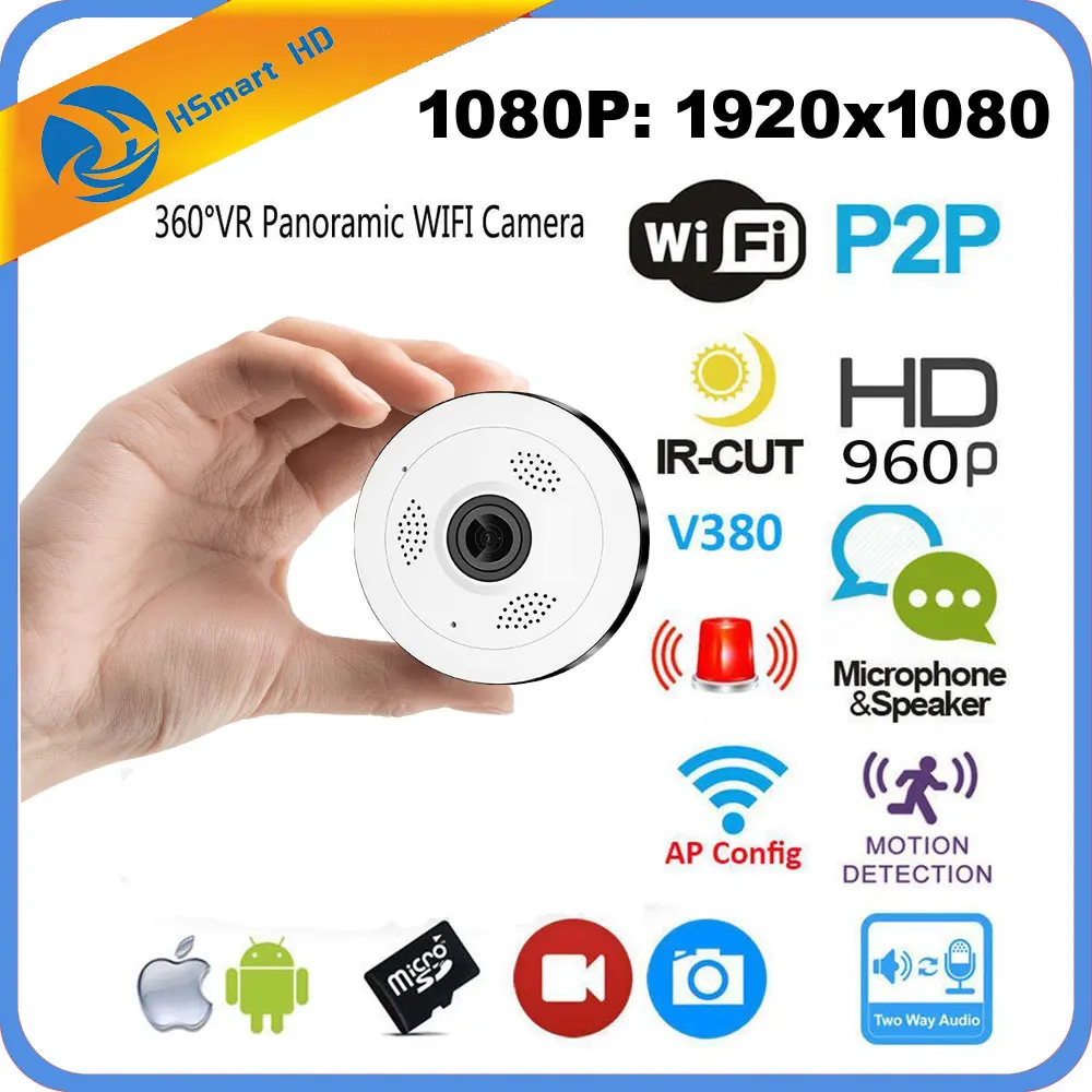 HD FishEye IP camera wi fi 1080PH 360 Degree Mini WiFi Cam 1 3MP Network Home