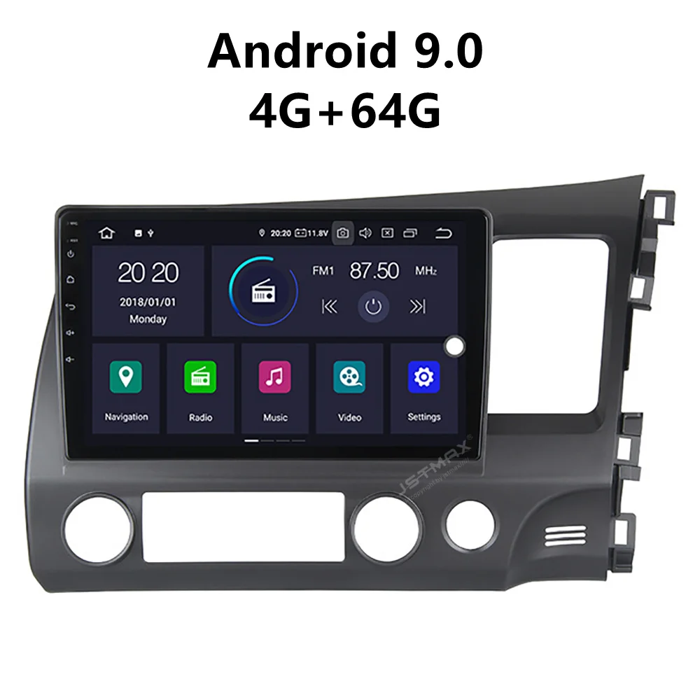 JSTMAX 10 2 'ɺndroid 9 0 4G + 64G ISP экран автомобильный DVD Радио стерео плеер для Honda Civic RHD