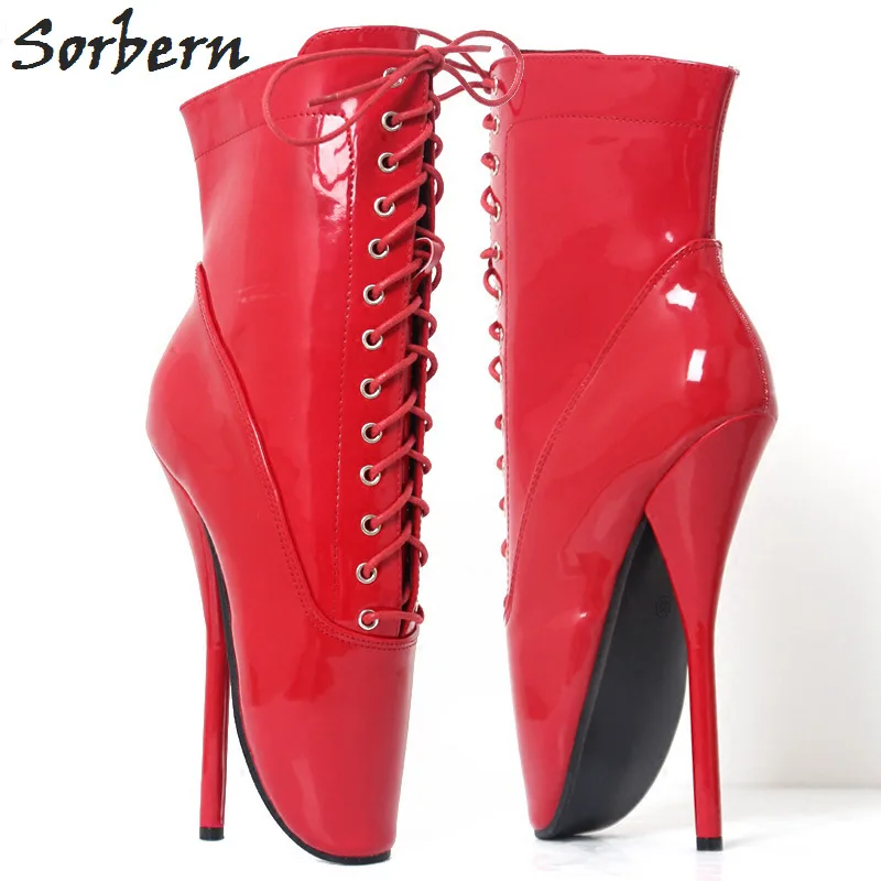 

Sorbern 18CM Ballet Thin Heel Boots Mid-Calf Women Boots Plus Size Lace Up Unisex Dance Shoes Real Image Custom Made Color