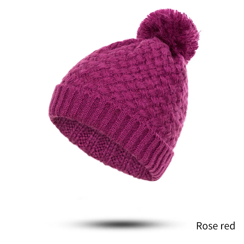 SuperB& G, модная зимняя плотная шапка, женская теплая шапка, шапка с помпоном, одноцветная, Skullies Beanies, для женщин, плюс бархат, сохраняет тепло - Цвет: I